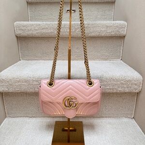 GUCCI Calfskin Matelasse GG Marmont mini in Soft Pink